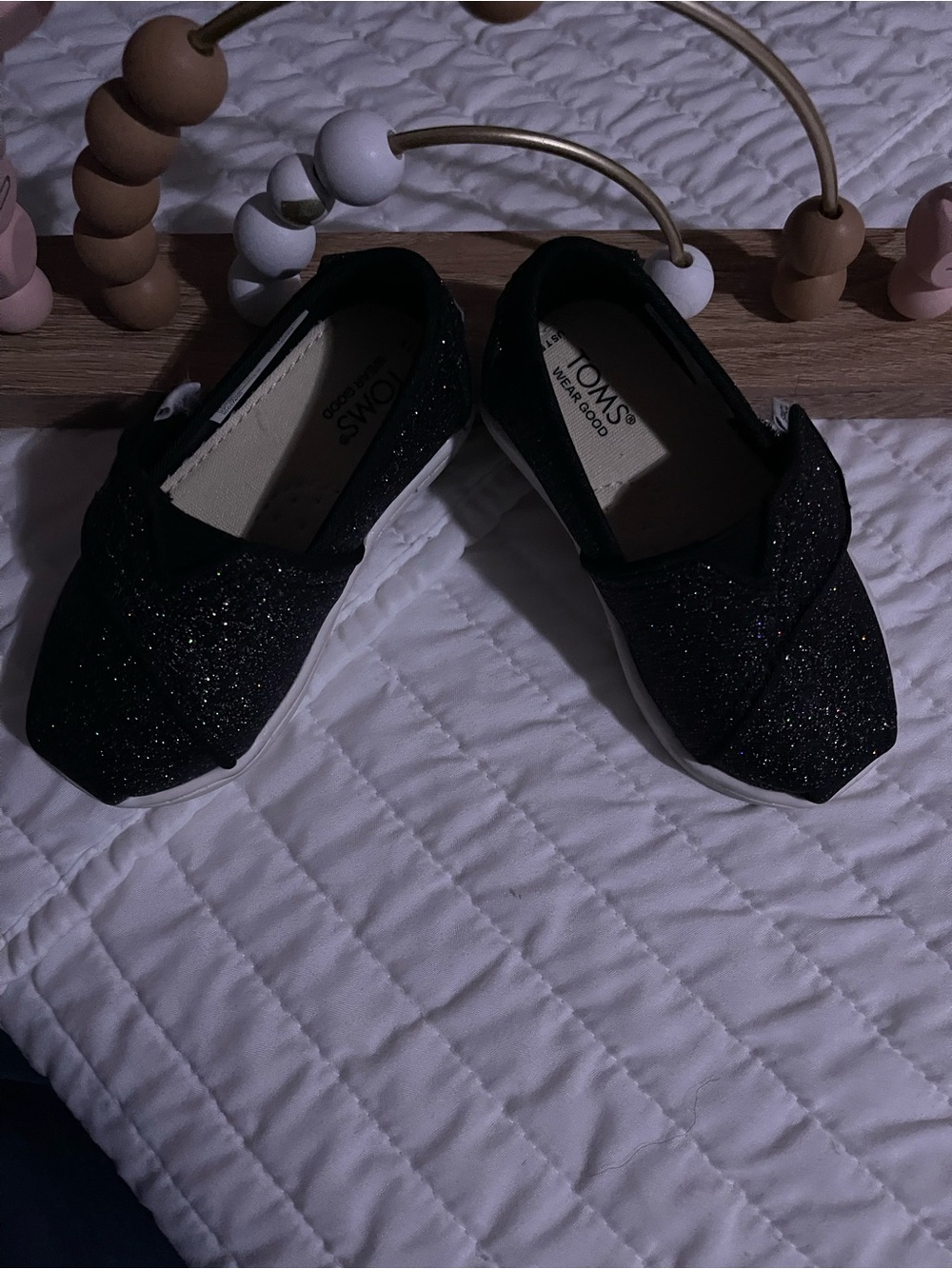 Toms Girls Black Glitter Slip-On Shoes